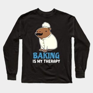 Baking is my therapy cartoon Capybara Chef Long Sleeve T-Shirt